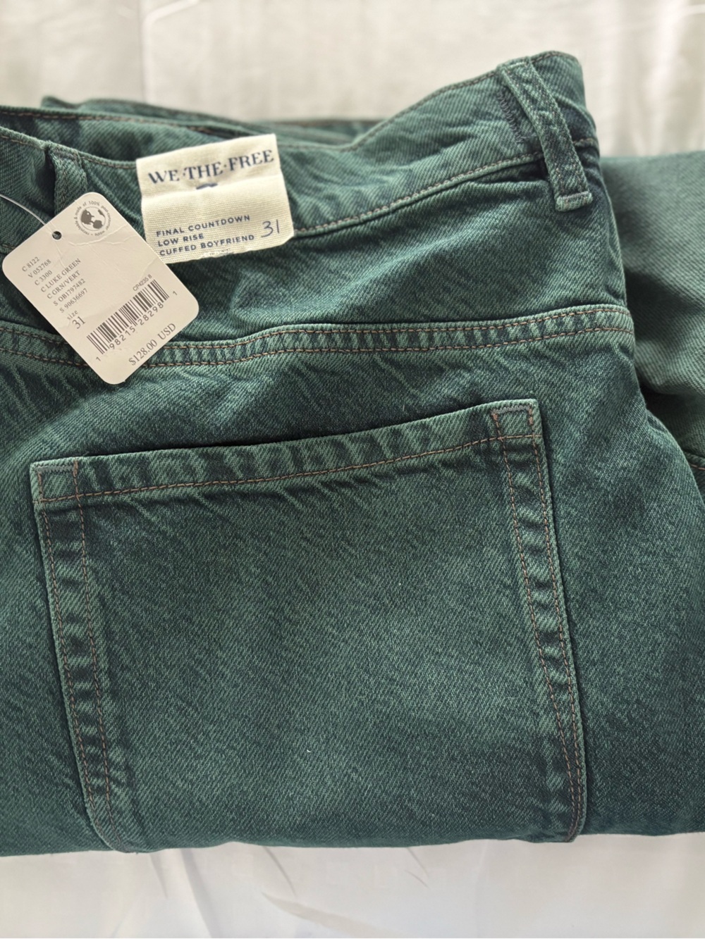 Free People Women's Green wash jeans low rise baggy cuffed fit
